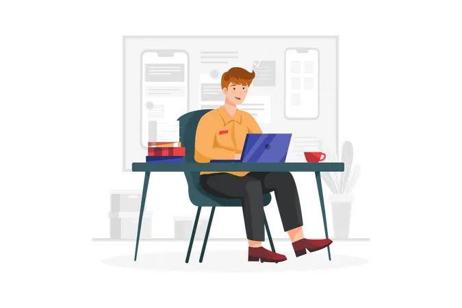 Homem trabalhando no laptop  Ilustração