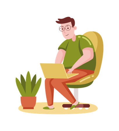 Homem trabalhando no laptop  Ilustração