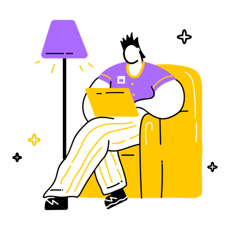 Homem trabalhando no laptop  Ilustração