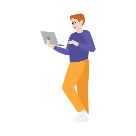 Homem trabalhando no laptop  Ilustração