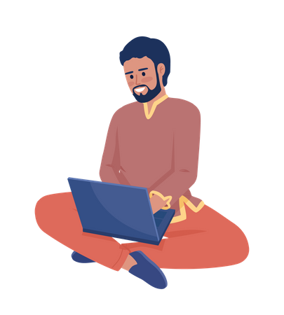 Homem trabalhando no laptop  Ilustração