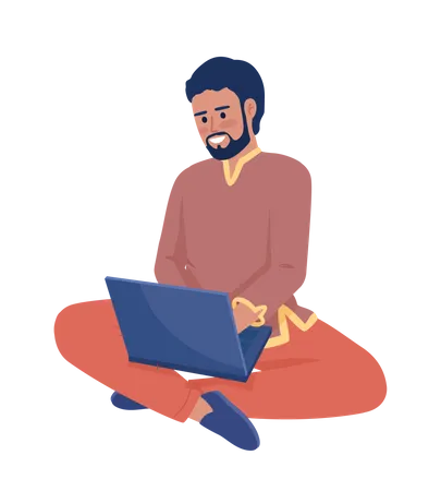 Homem trabalhando no laptop  Ilustração