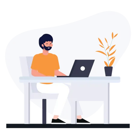 Homem trabalhando no laptop  Ilustração