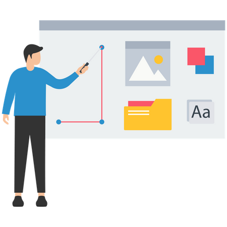 Homem trabalhando no projeto de design ui ux  Ilustração