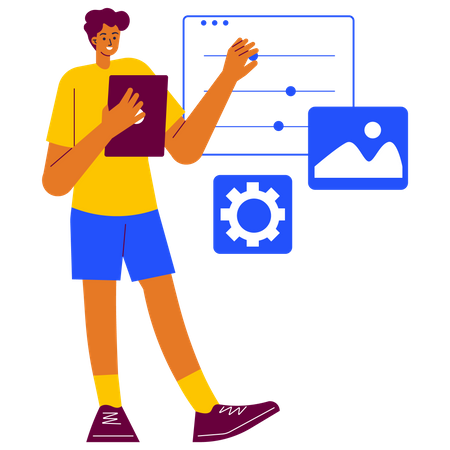 Homem trabalhando no serviço de desenvolvimento Web  Ilustração