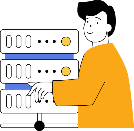 Homem trabalhando no sistema do servidor  Ilustração
