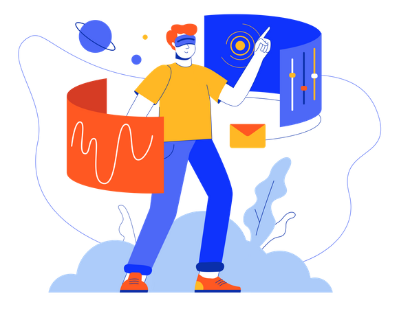 Homem trabalhando usando tecnologia VR  Illustration