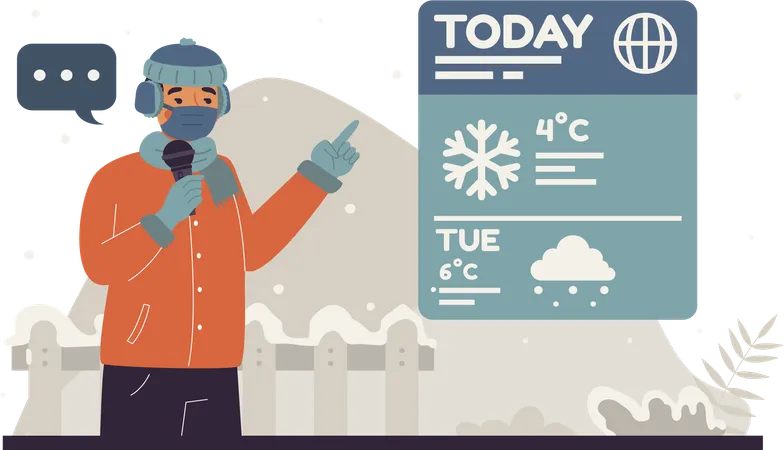 Homem transmite notícias sobre o clima de inverno  Ilustração