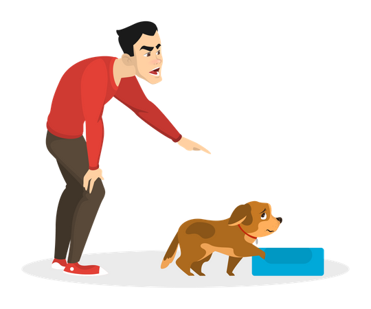 Homem treinando cachorro de estimação  Ilustração