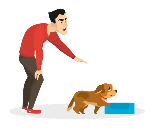 Homem treinando cachorro de estimação  Ilustração