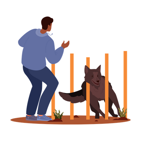 Homem treinando seu cachorro de estimação  Ilustração