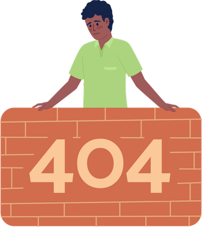 Homem triste atrás da parede de tijolos 404 página não encontrada  Ilustração