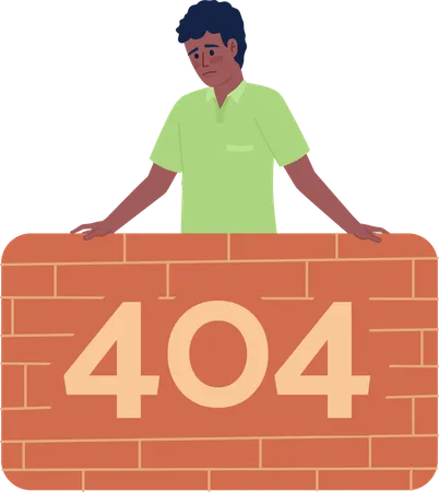 Homem triste atrás da parede de tijolos 404 página não encontrada  Ilustração