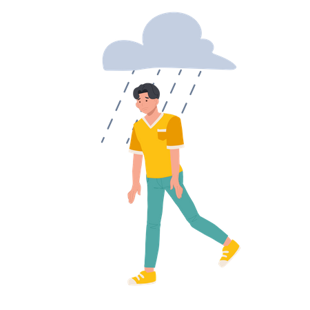 Homem triste andando sob a chuva  Ilustração