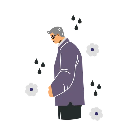 Homem triste em luto pela perda de um parente  Ilustração