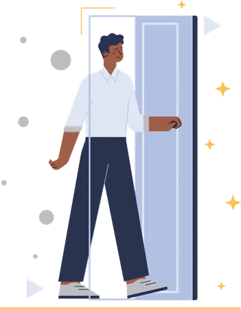 Homem muda o caminho da porta  Ilustração