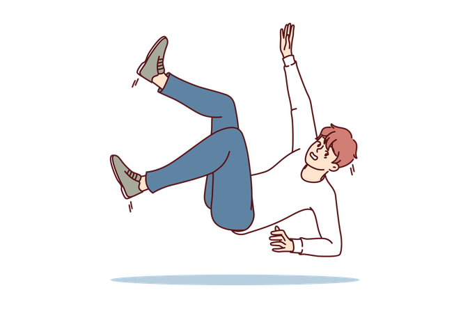 Homem cai de chão escorregadio  Ilustração