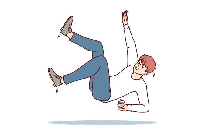 Homem cai de chão escorregadio  Ilustração