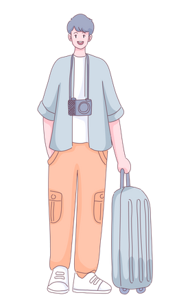Turista masculino com mochila de viagem  Ilustração