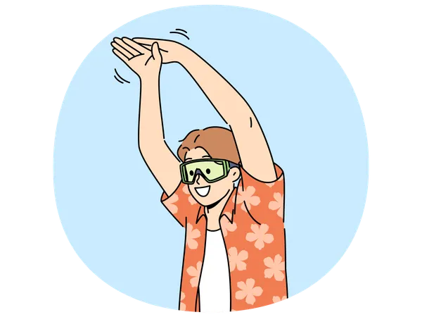 Homem turista em pose de nadador querendo mergulhar na piscina ou no mar durante as férias de verão  Ilustração