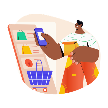 Homem usando aplicativo de compras  Ilustração