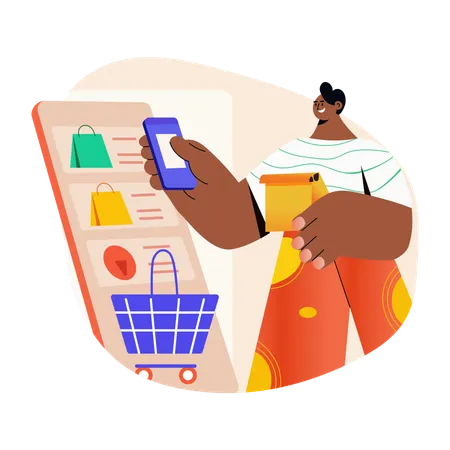 Homem usando aplicativo de compras  Ilustração