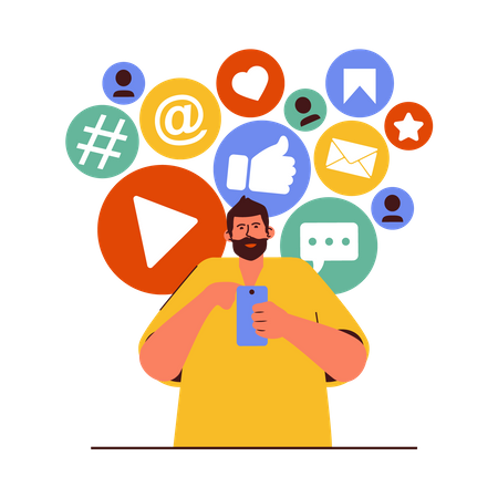 Homem usando aplicativo de mídia social  Illustration