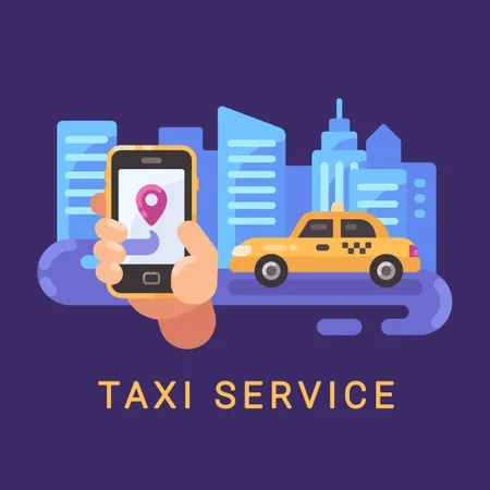 Homem usando aplicativo de serviço de reserva de táxi on-line em smartphone  Ilustração