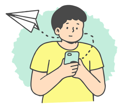 Homem usando aplicativo móvel para conversar online  Ilustração
