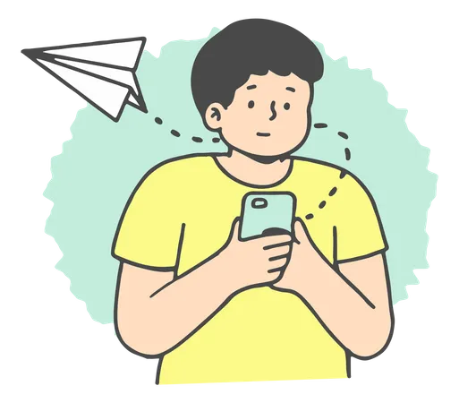 Homem usando aplicativo móvel para conversar online  Ilustração