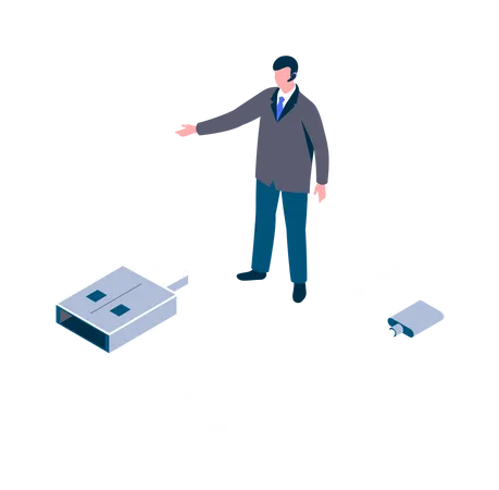 Homem usando cabo USB  Ilustração
