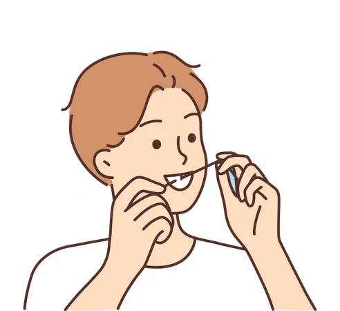 Homem passando fio dental nos dentes  Ilustração