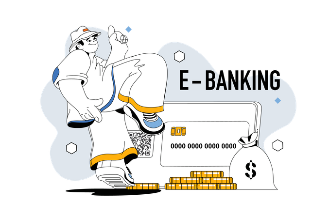 Homem usando facilidade de e-banking  Ilustração