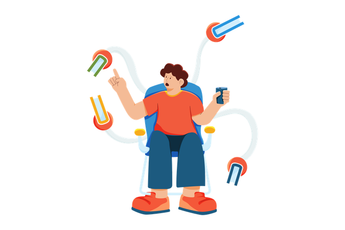 Homem usando aplicativo de e-book  Ilustração