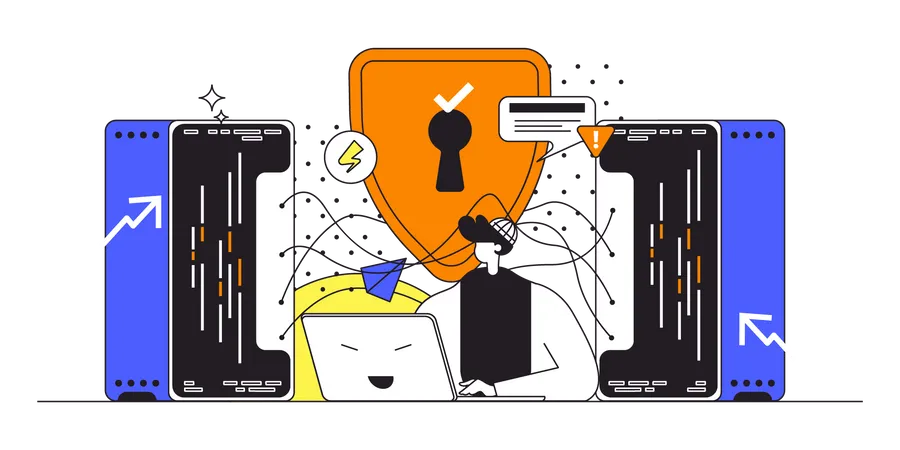 Homem usando login seguro na conta pessoal  Ilustração