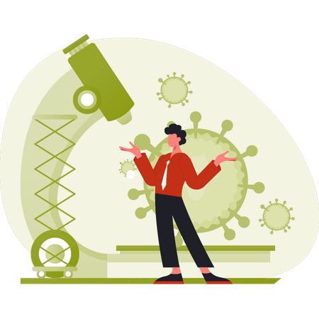 Homem usando microscópio fazendo pesquisa científica  Illustration