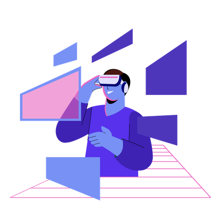 Homem usando óculos VR experimentando o metaverso  Ilustração