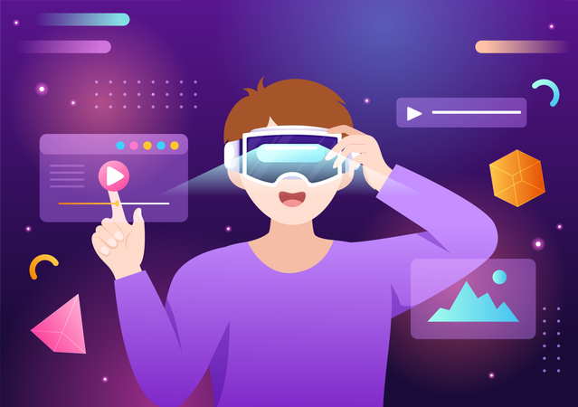 Homem usando óculos vr  Ilustração