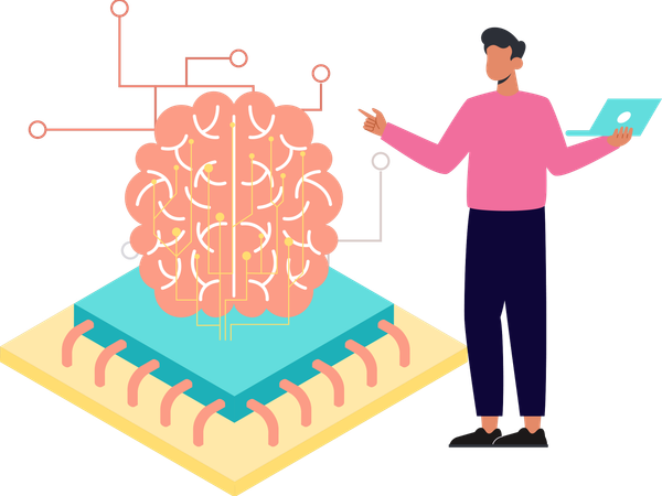Homem usando processador de IA  Ilustração