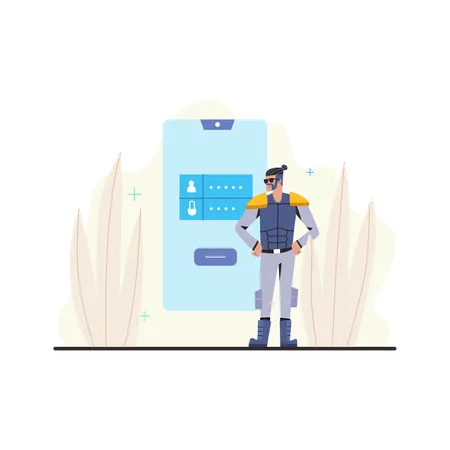 Homem usando senha de login seguro  Ilustração