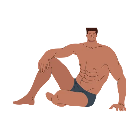 Homem Vestindo Boxer Shorts Sentado Pose Ilustracao Vetorial Em Design De Cor Plana Ilustração