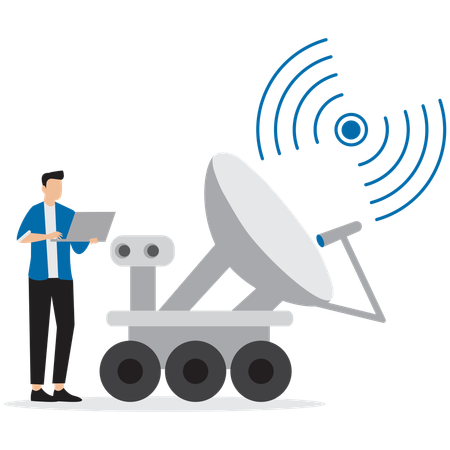 Homem usando sinal de antena parabólica  Ilustração