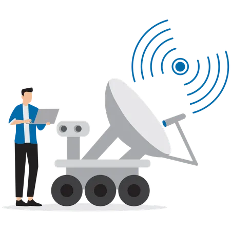Homem usando sinal de antena parabólica  Ilustração