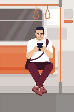 Homem usando smartphone no trem  Ilustração