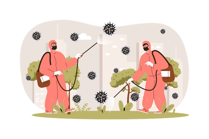 Homem usando spray desinfetante  Ilustração