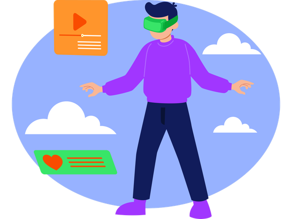 Homem usando tecnologia VR  Ilustração