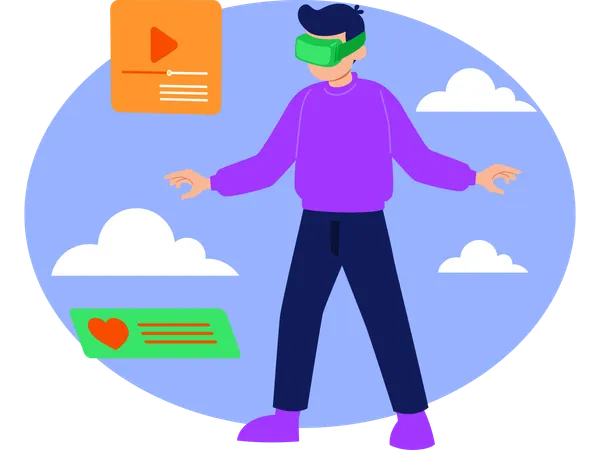 Homem usando tecnologia VR  Ilustração