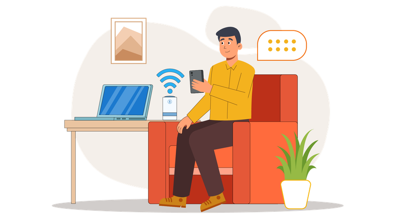 Homem usando tecnologia Wi-fi em casa  Illustration