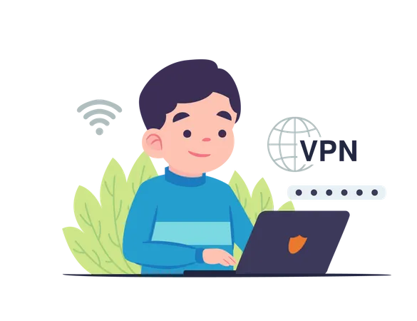 Homem usando VPN para computador  Ilustração