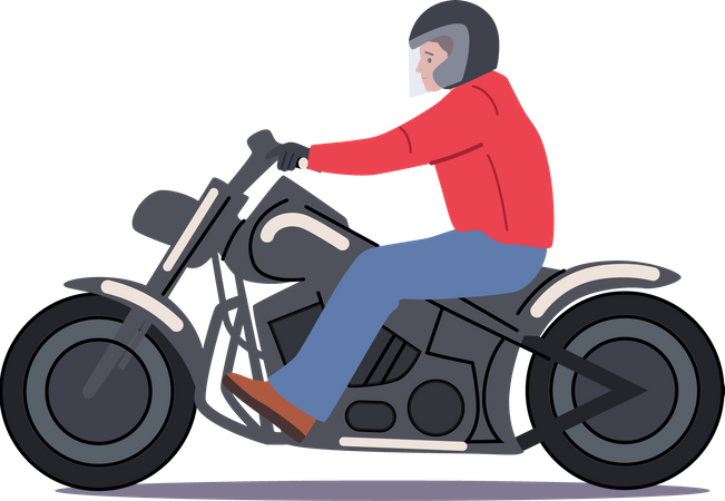Homem usa capacete dirigindo uma moto legal  Ilustração